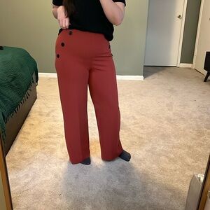 Stylish Red Wide-Leg Pants with Button Detail